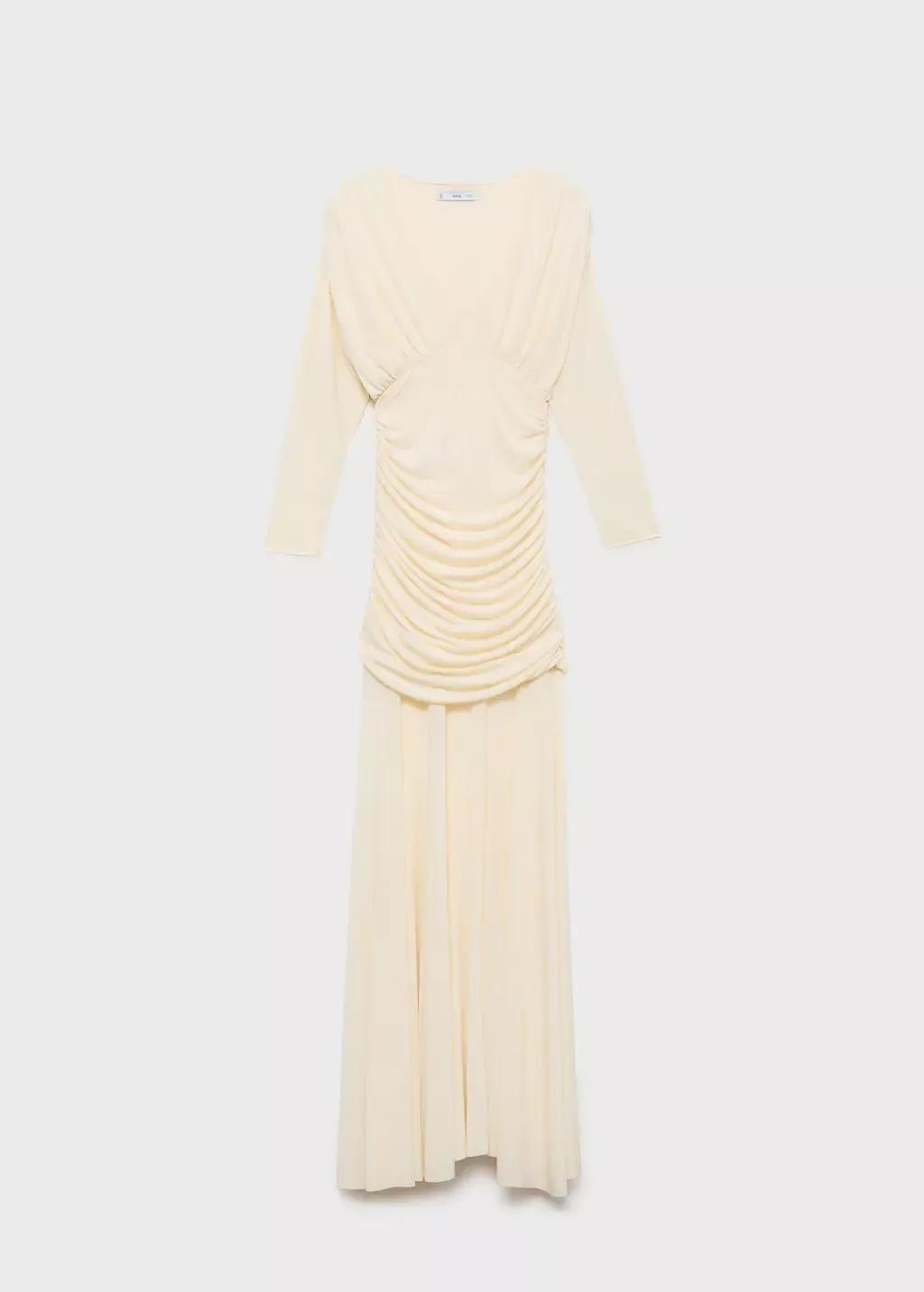 Cream Long Draped Dress, , large image number 0