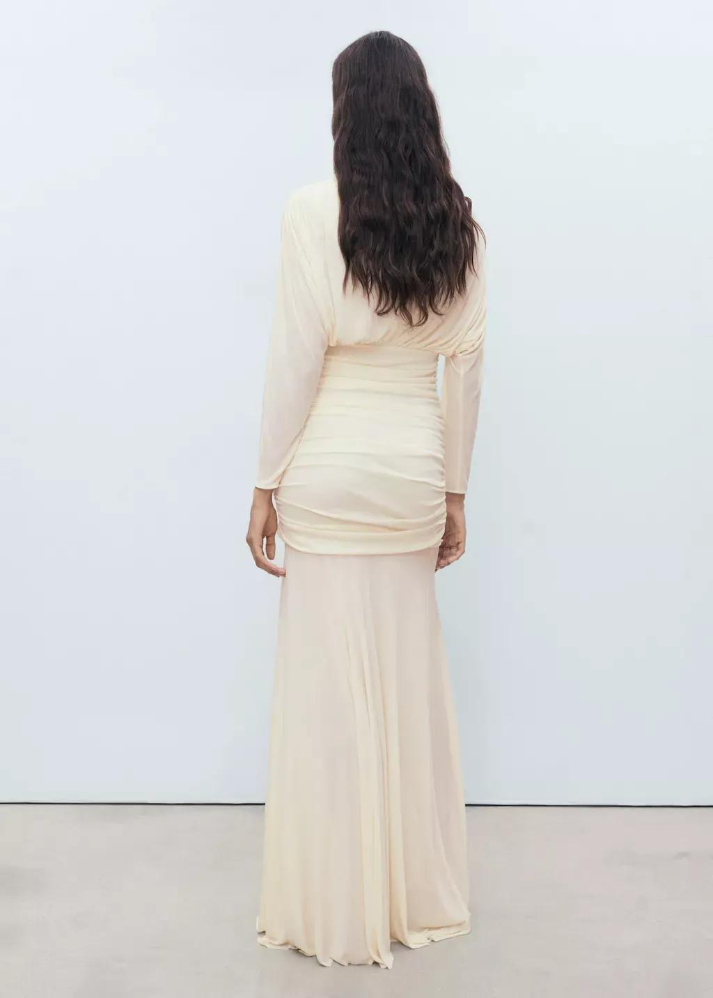 Cream Long Draped Dress, , large image number 5
