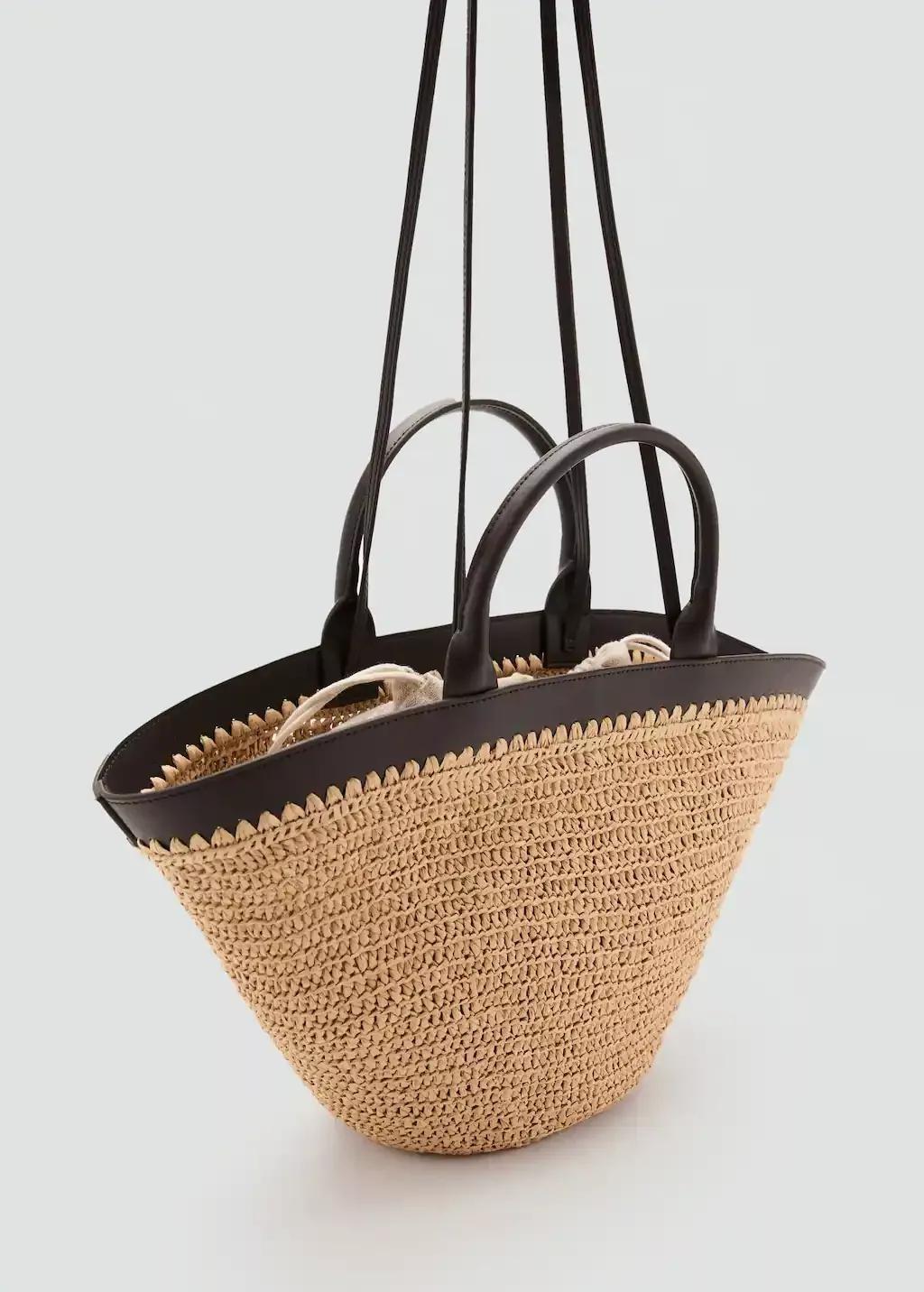 DARK BROWN Large natural fibre bag with double handle, Dark Brown, large image number 0