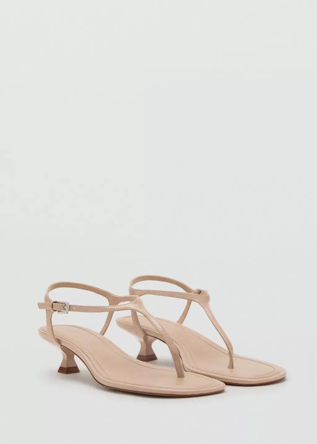 Beige Kitten Heel Sandals With Straps, , large image number 0