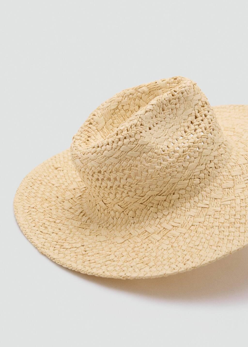 LIGHT BEIGE Natural fibre hat with openwork details, Light Beige, medium