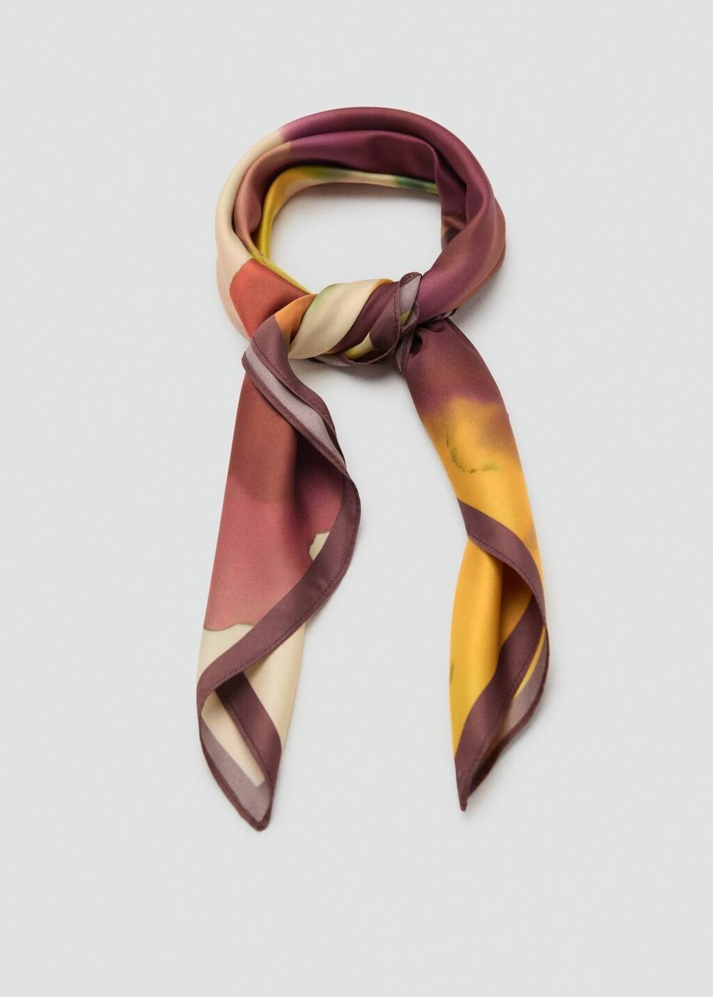 Yellow Floral-Print Scarf, Yellow, large image number 1