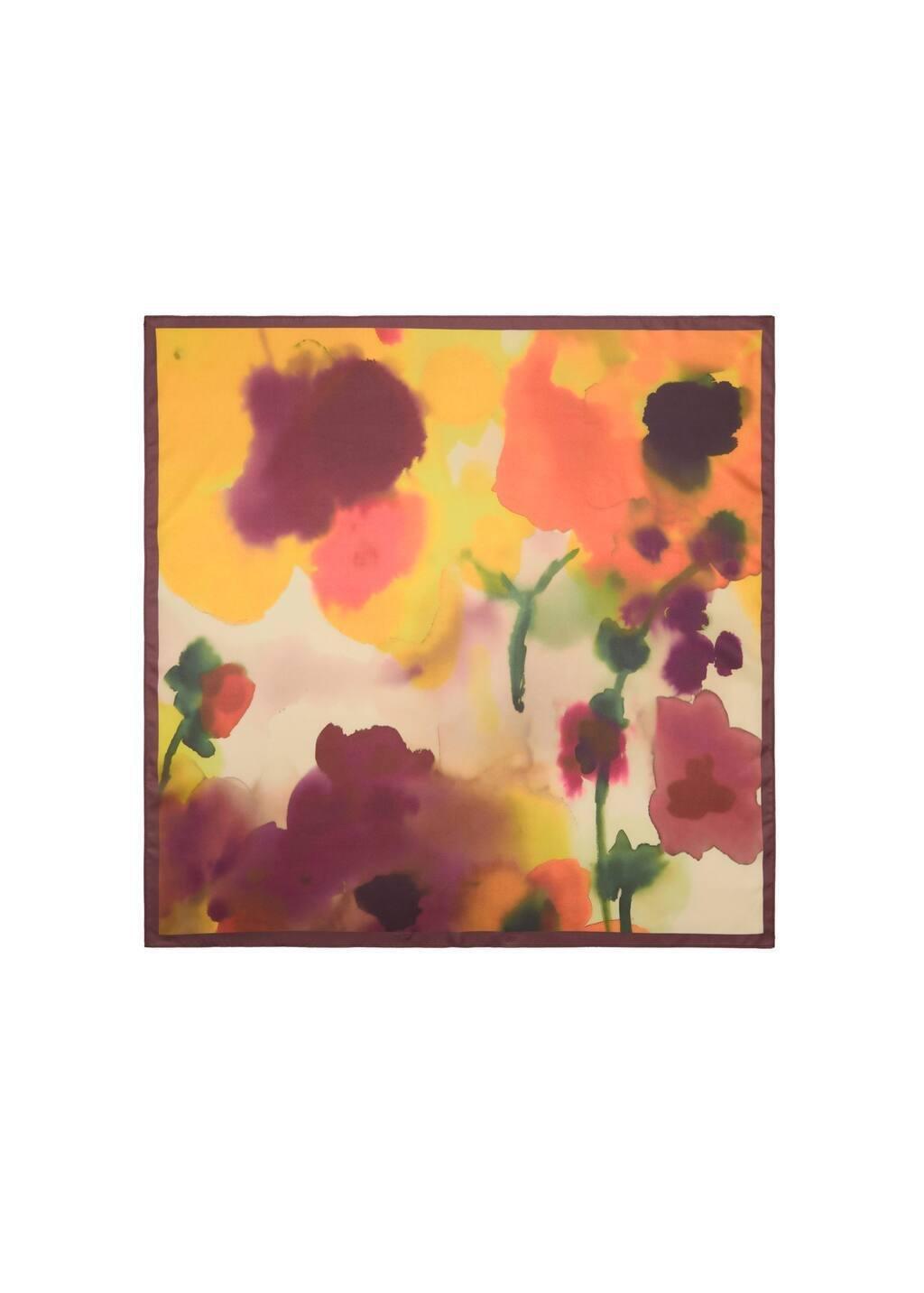 Yellow Floral-Print Scarf, Yellow, large image number 3