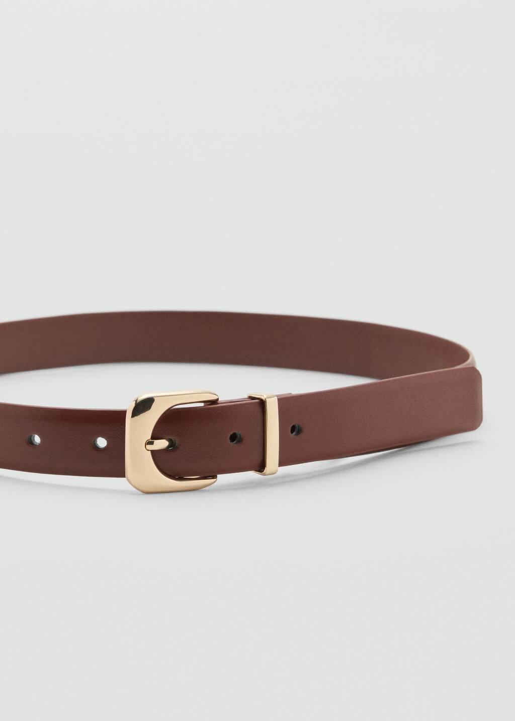 Brown Leather Effect Belt With Buckle, , medium