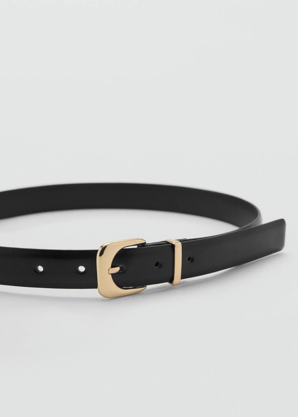 Black Leather Effect Belt With Buckle, , medium