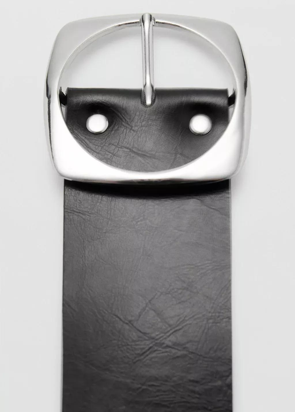 Black Leather Belt With Oval Buckle, , large image number 1