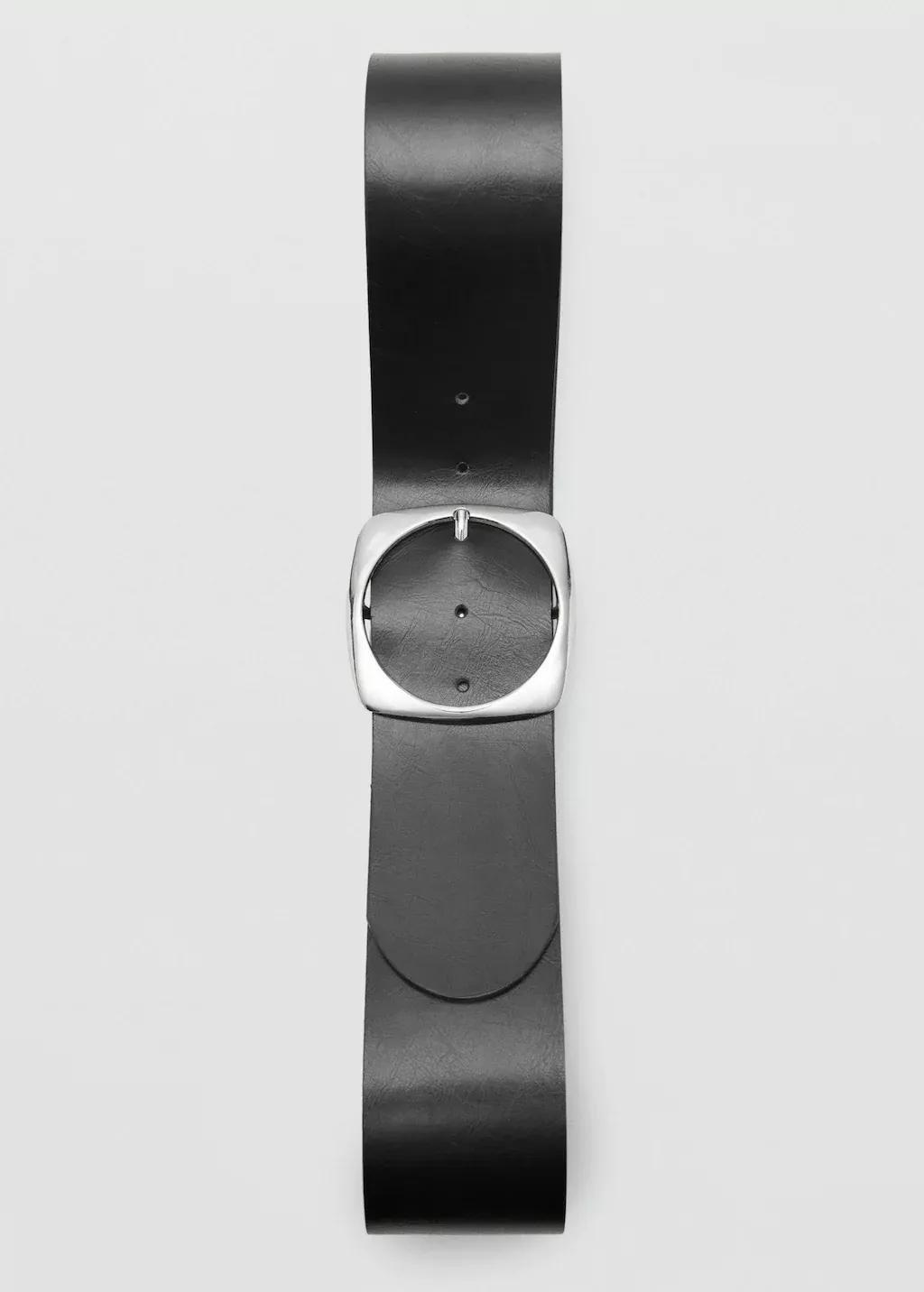 Black Leather Belt With Oval Buckle, , large image number 2