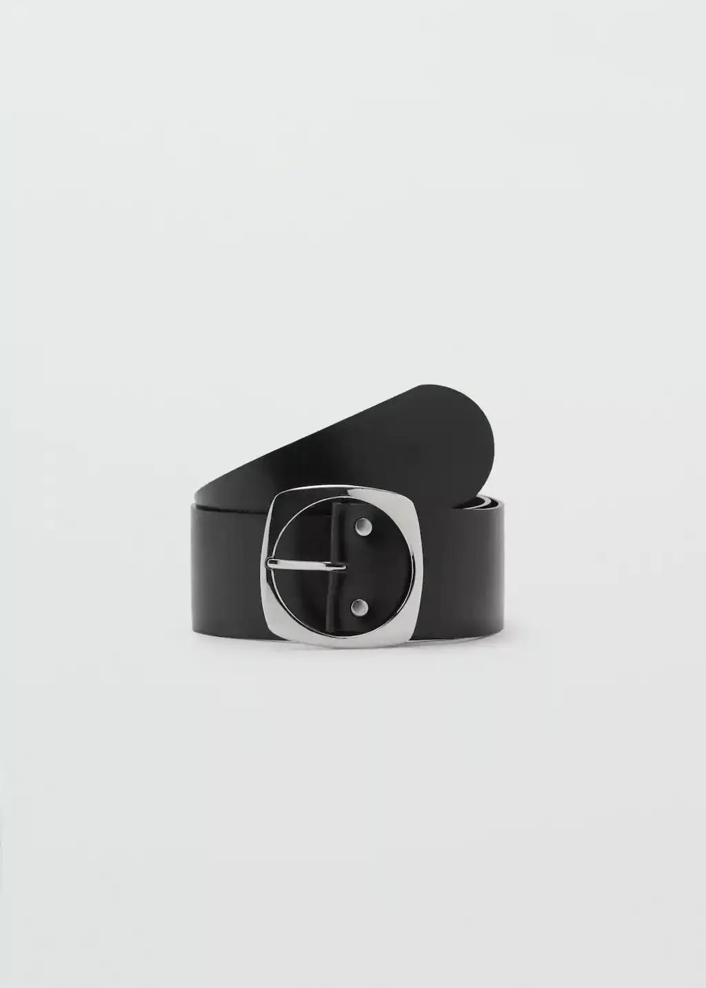 Black Leather Belt With Oval Buckle, , large image number 3