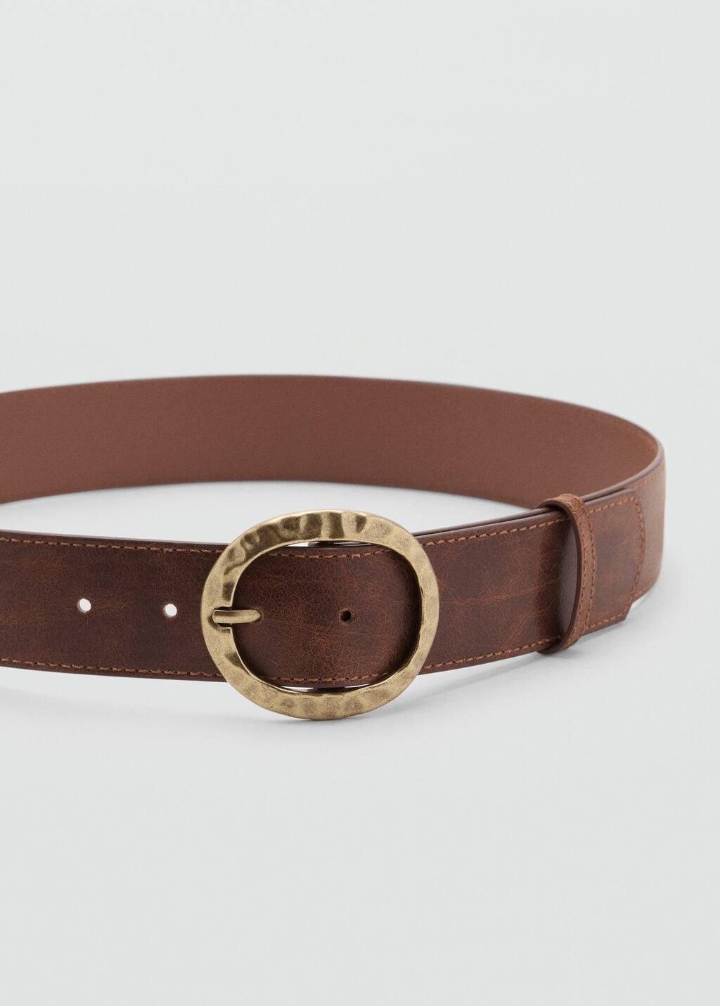 Brown Textured Belt With Round Buckle, , medium
