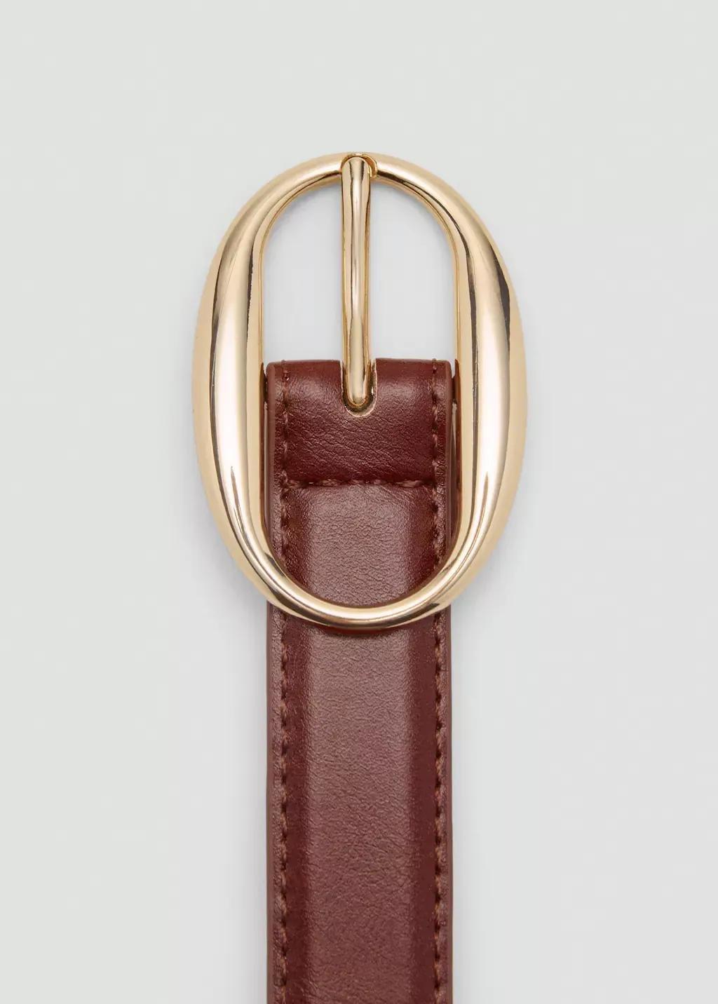 BROWN Oval buckle belt, Brown, medium