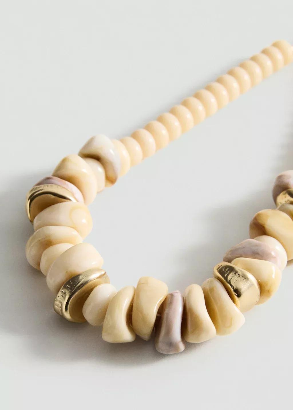 LIGHT BEIGE Mixed bead necklace, Light Beige, medium