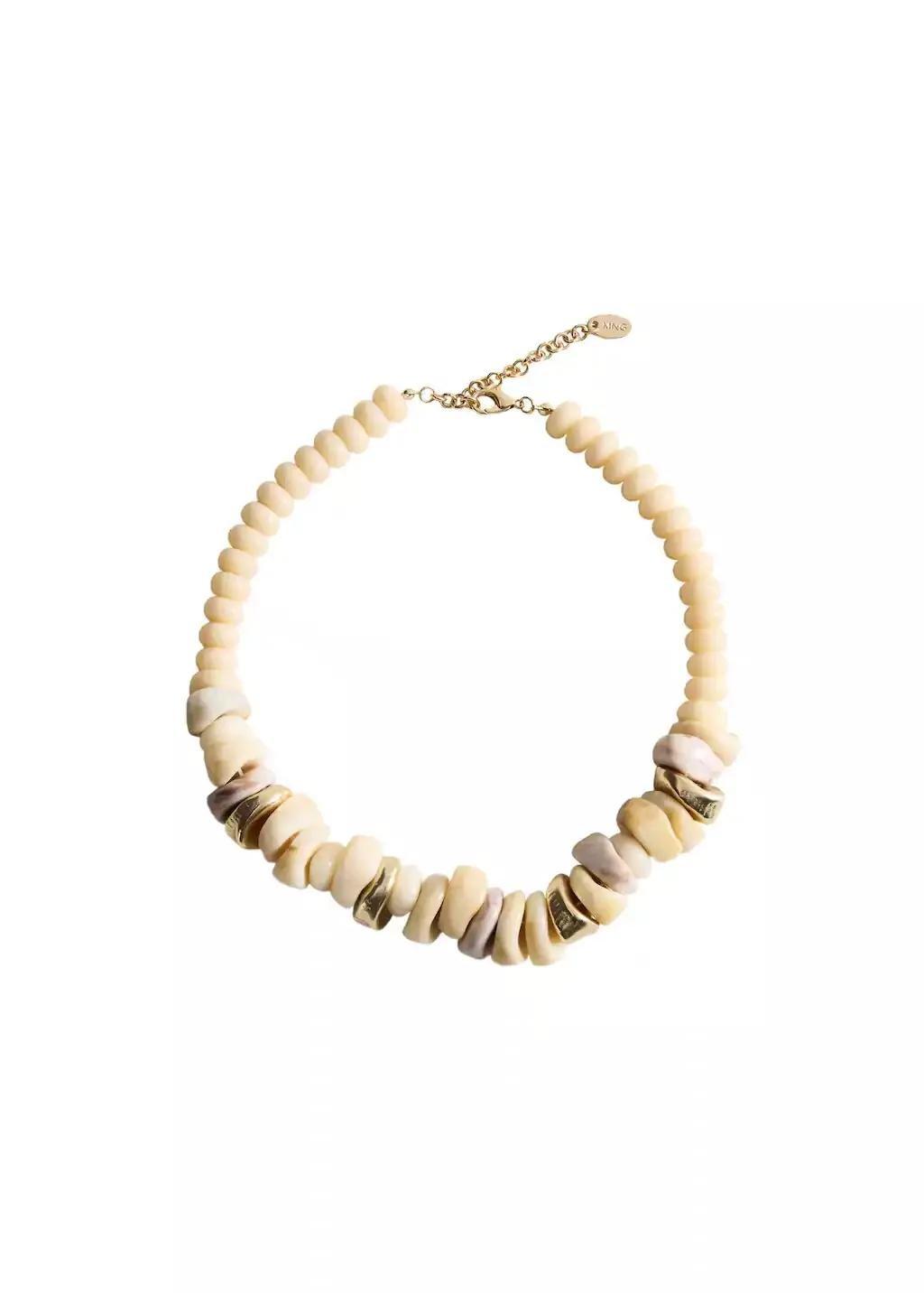 LIGHT BEIGE Mixed bead necklace, Light Beige, medium