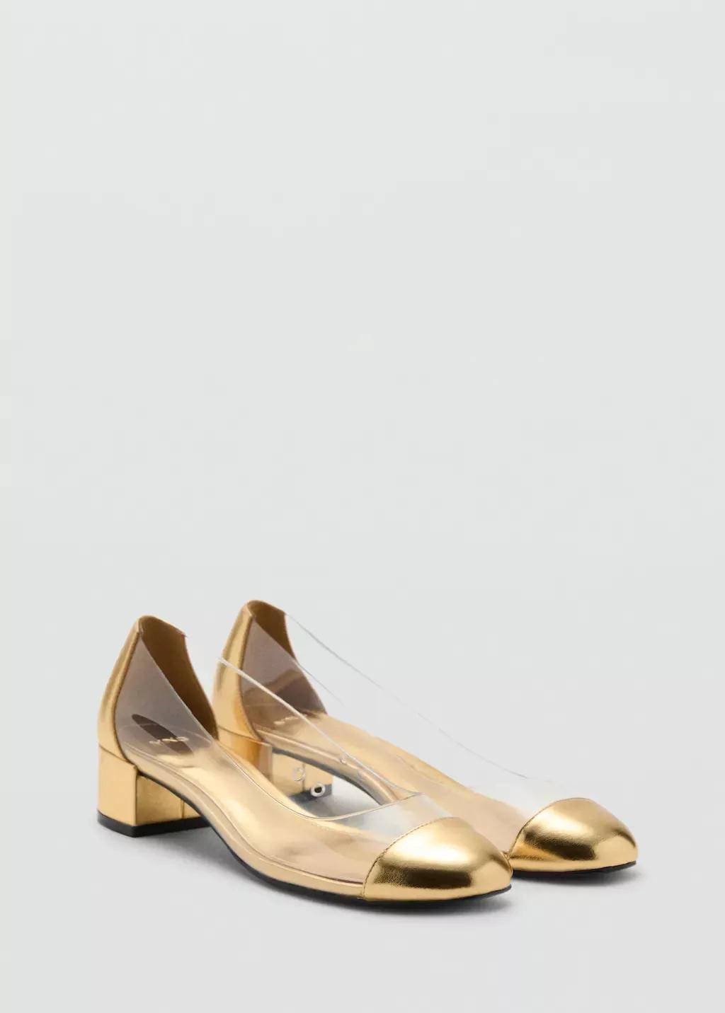Gold Combined Vinyl Heeled Shoes, , large image number 0