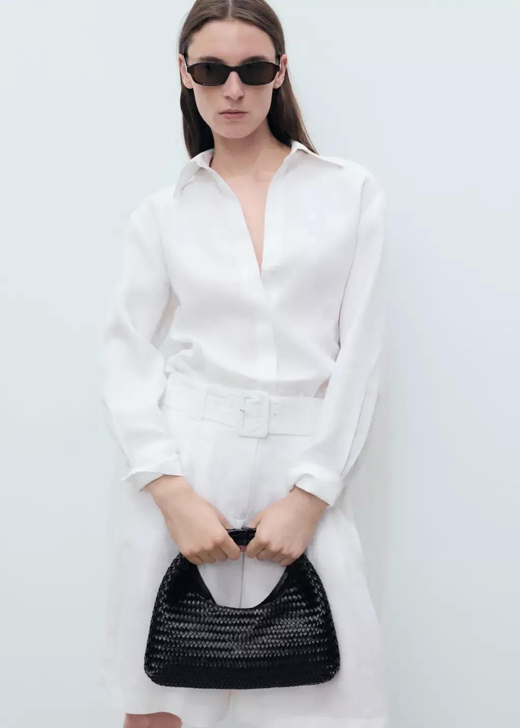 White Linen Oversized Shirt, White, medium