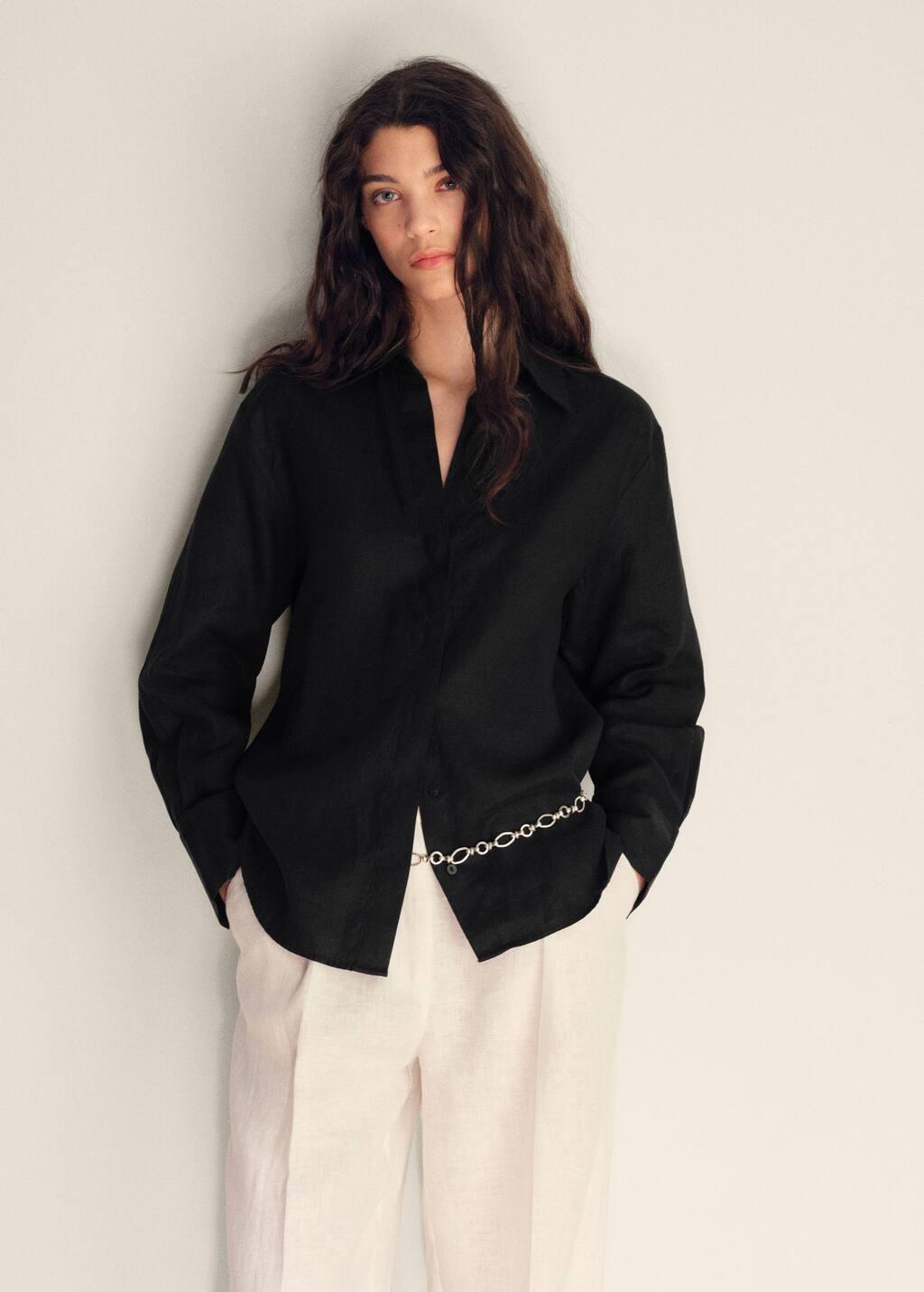Black Linen Oversized Shirt, , large image number 1