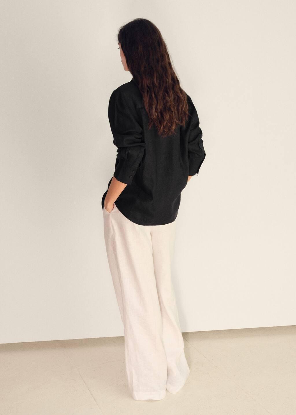 Black Linen Oversized Shirt, , large image number 4
