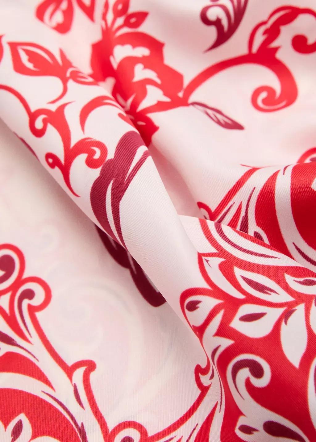 RED Flowers printed scarf, 0201_70, medium