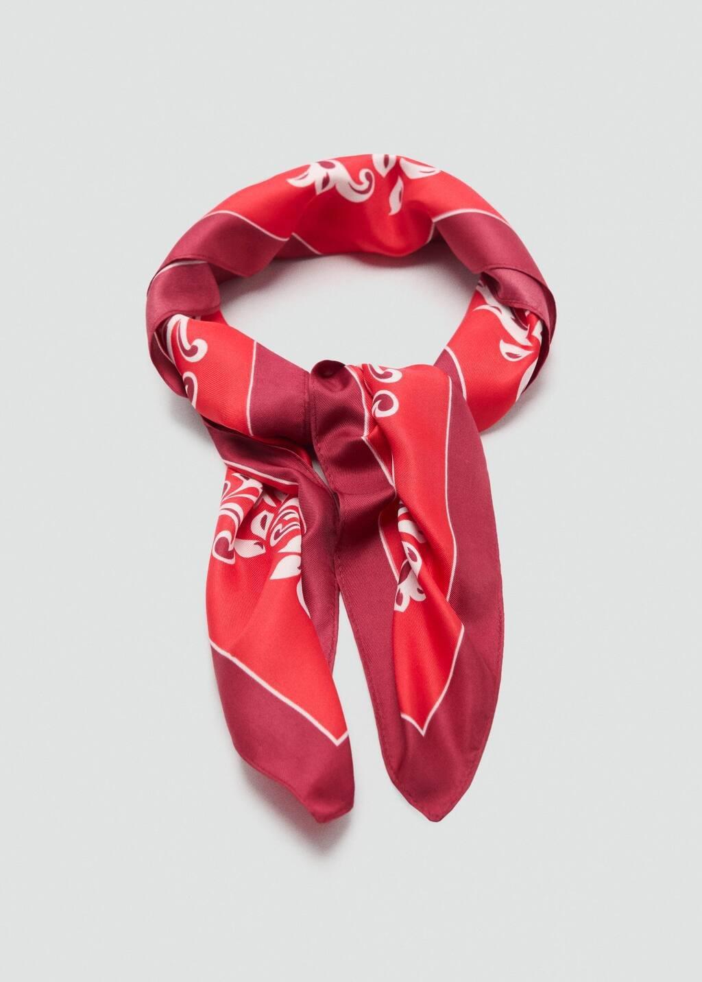 Red Flowers Printed Scarf, Red, large image number 1