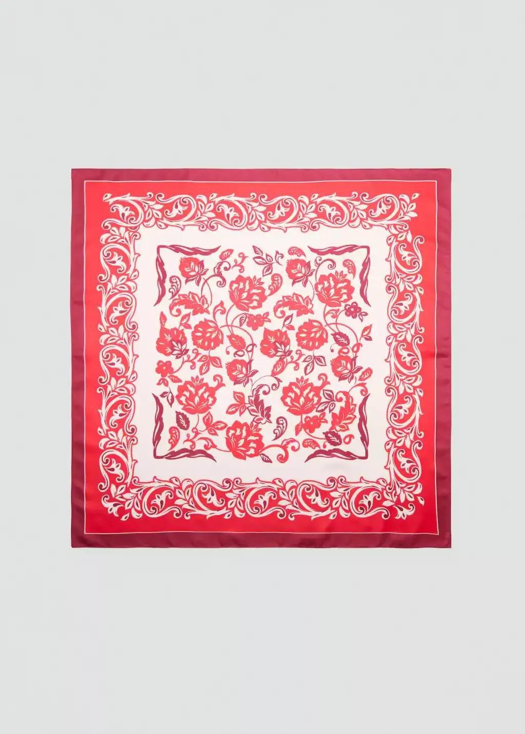 Red Flowers Printed Scarf, Red, large image number 2
