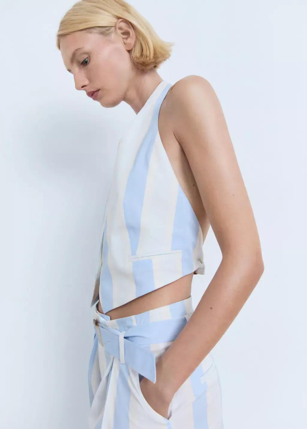 Blue Striped Halter Waistcoat, , large image number 0