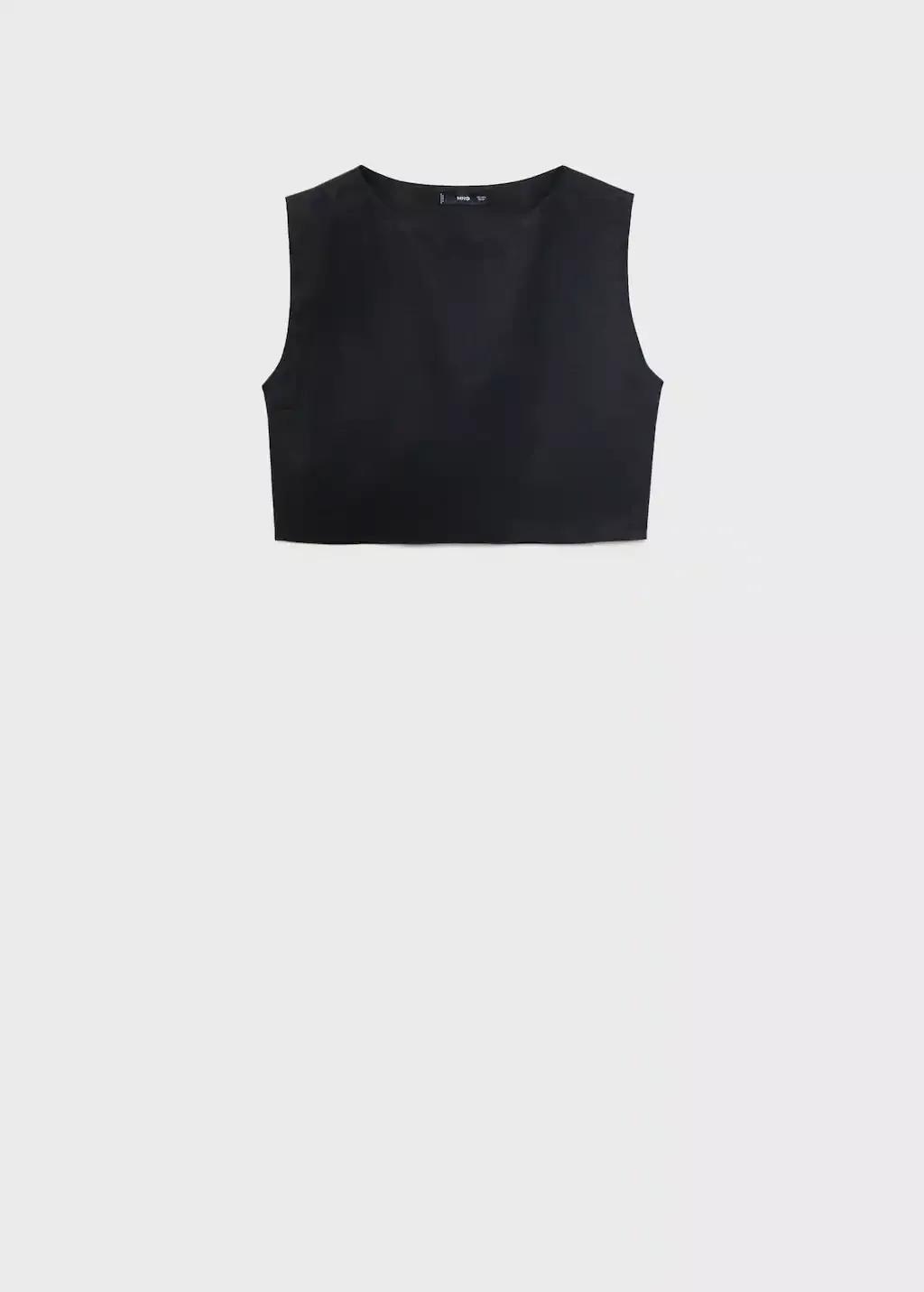 BLACK Linen crop top, , large image number 0