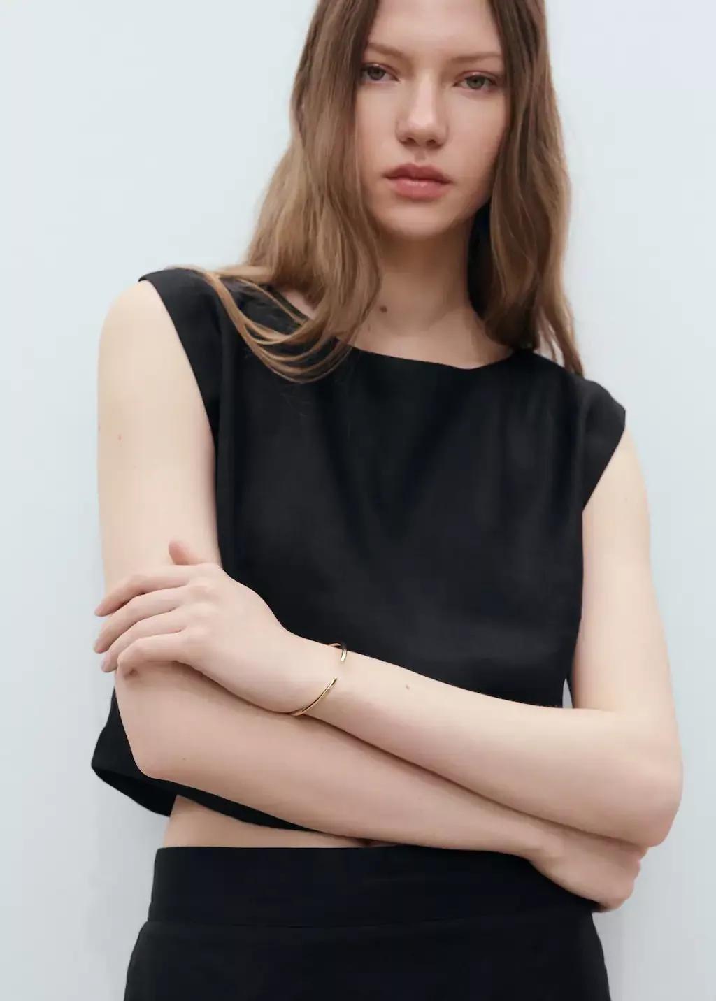 BLACK Linen crop top, , large image number 1