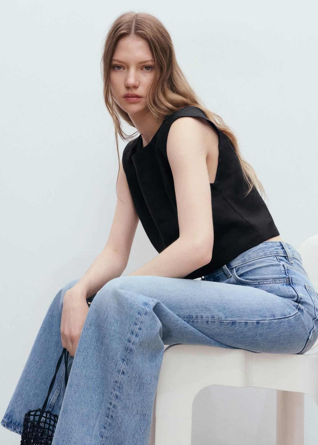 BLACK Linen crop top, , large image number 4