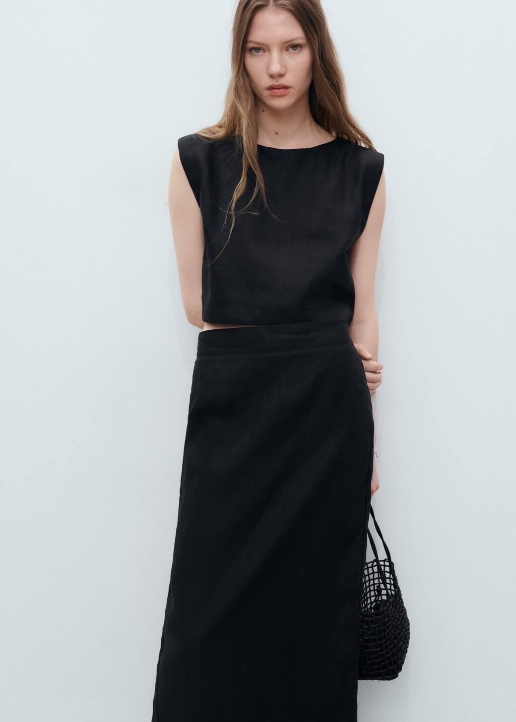 BLACK Linen crop top, , large image number 6