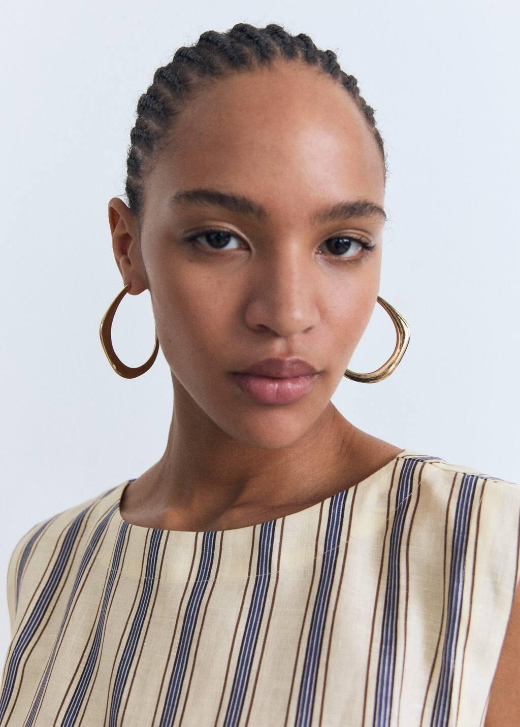 Cream Striped Linen Top, , large image number 2