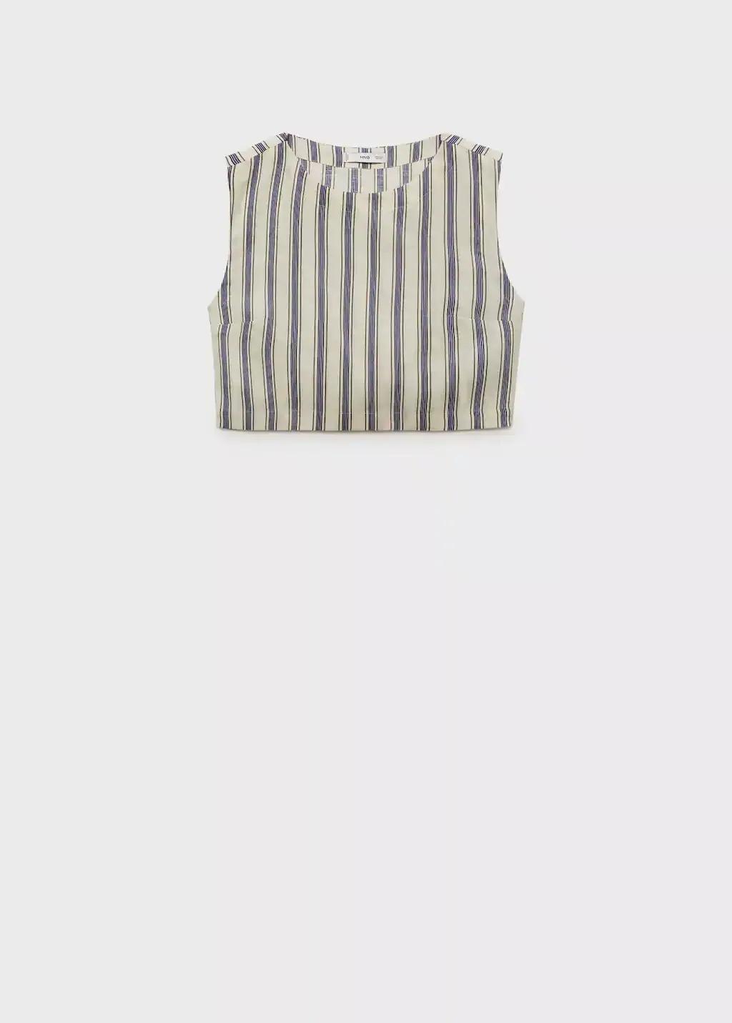 Cream Striped Linen Top, , large image number 3