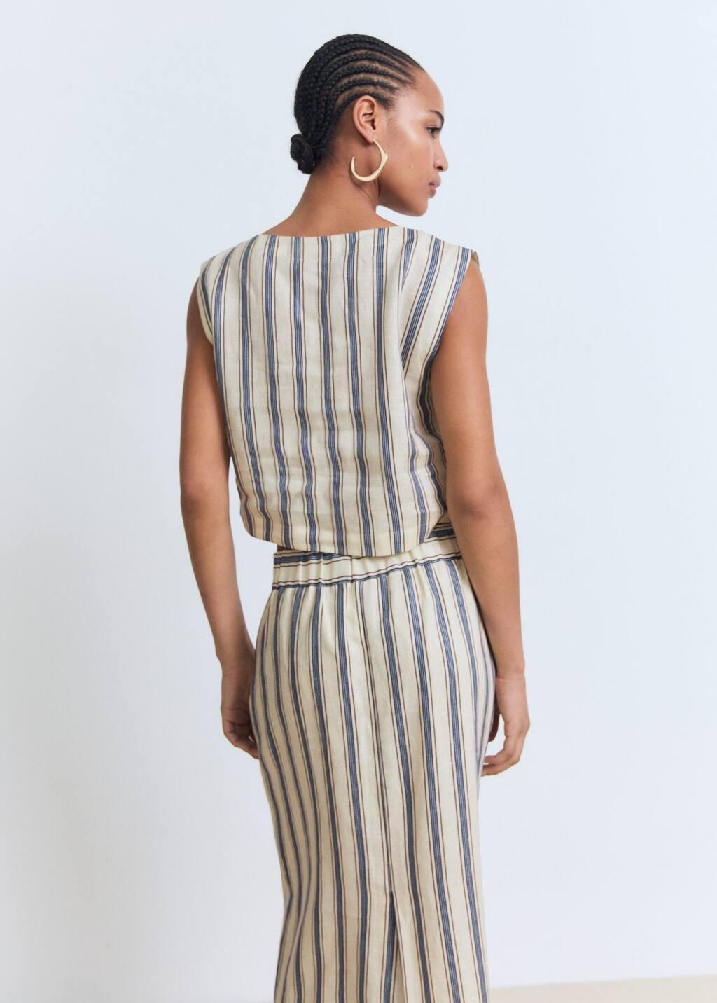 Cream Striped Linen Top, , large image number 5