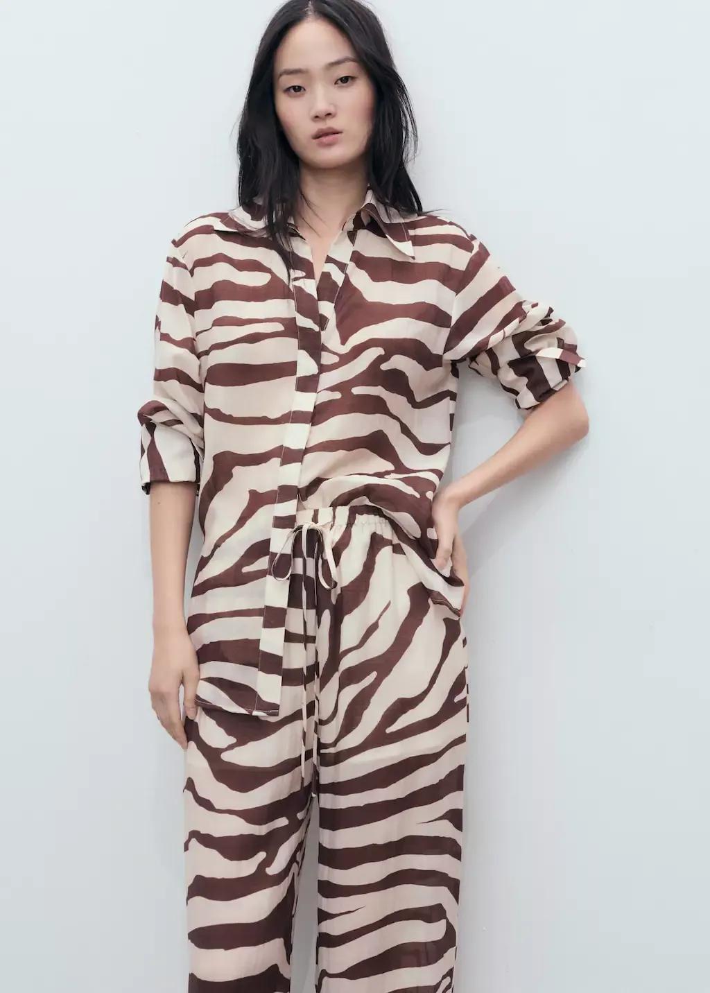 Brown Zebra-Print Fluid Trousers, , large image number 2