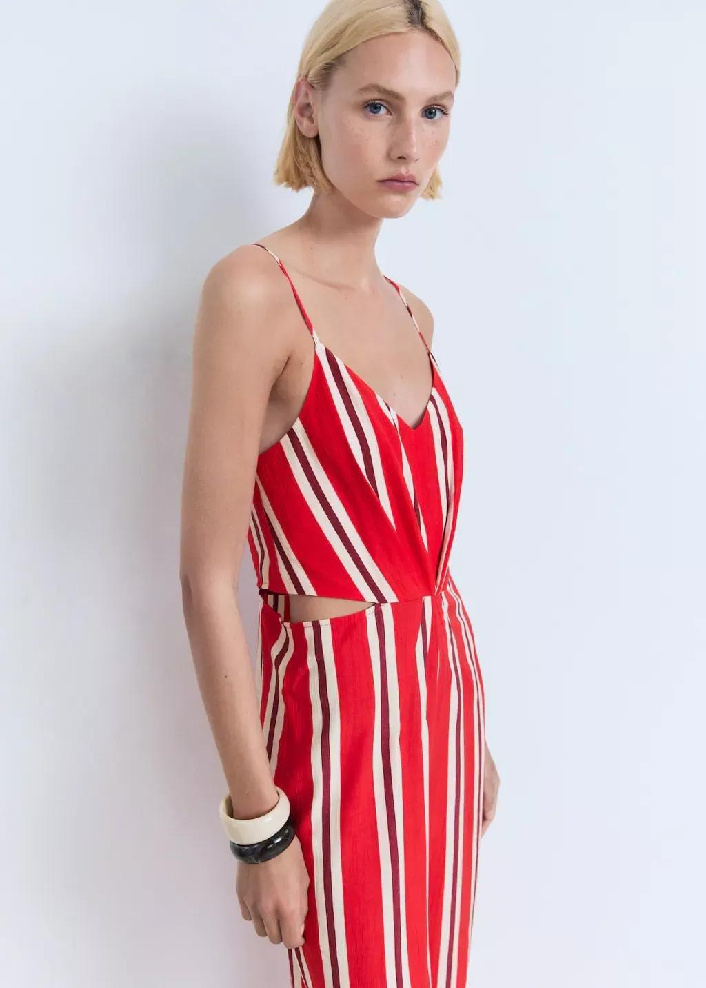 Red Striped Jumpsuit With Cut-Out, , large image number 0