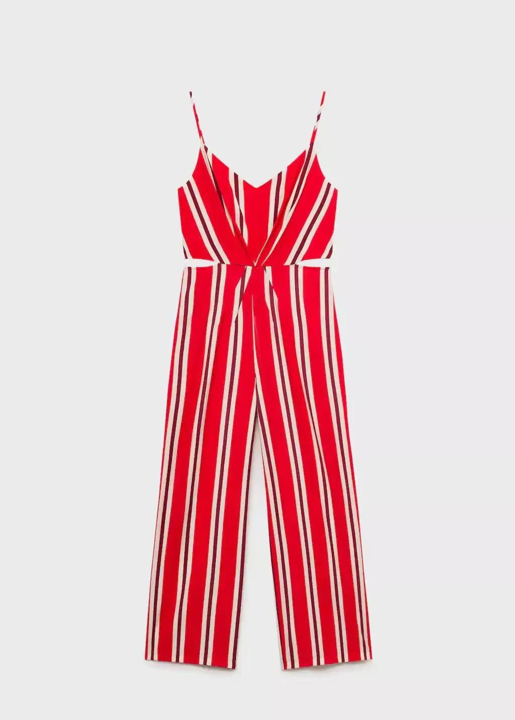 Red Striped Jumpsuit With Cut-Out, , large image number 3