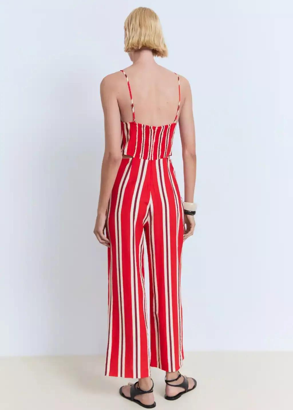 Red Striped Jumpsuit With Cut-Out, , large image number 5