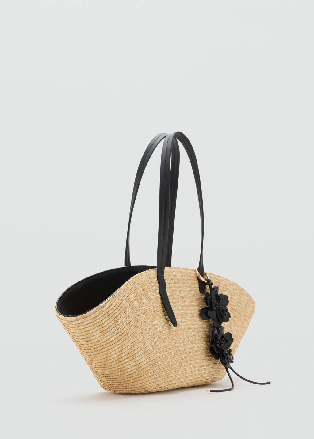 Beige Natural Fibre Basket With Flower Charm, 0201_08, large image number 0