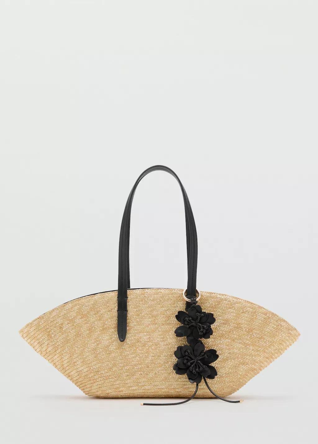 Beige Natural Fibre Basket With Flower Charm, Light Beige, large image number 3