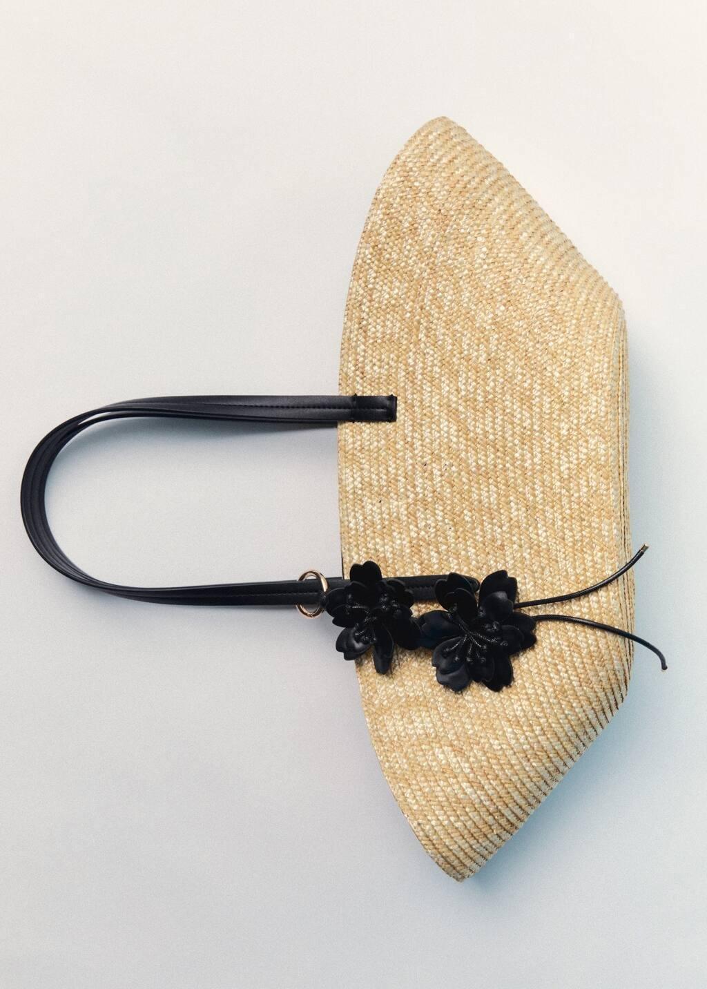 Beige Natural Fibre Basket With Flower Charm, Light Beige, large image number 4