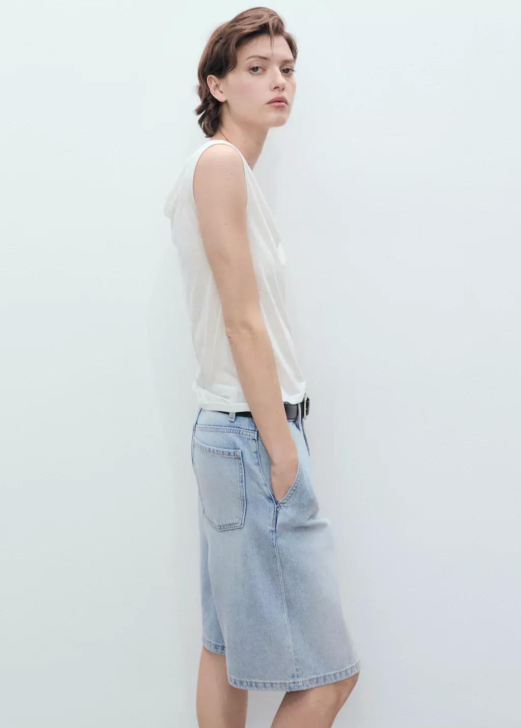 Blue Straight-Fit Mid-Rise Denim Jorts, , large image number 1