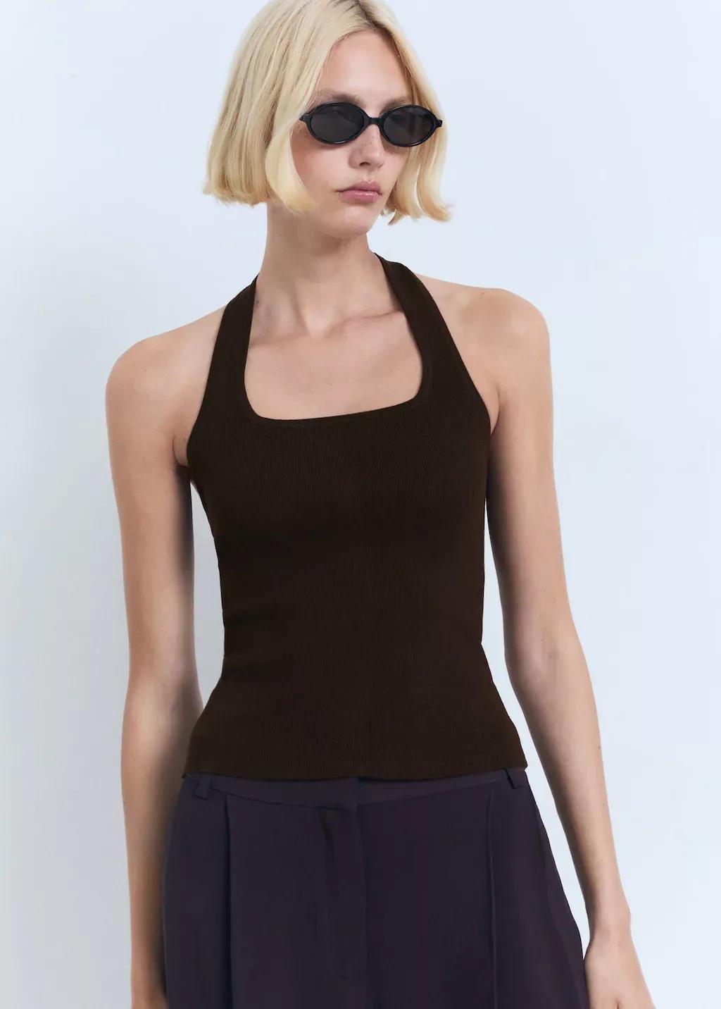 Brown Knit Halter Top, , large image number 0