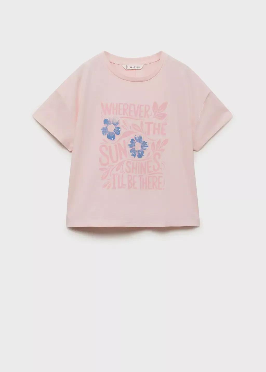 Pink Short-Sleeved Printed T-Shirt, Kids Girls, , large image number 0