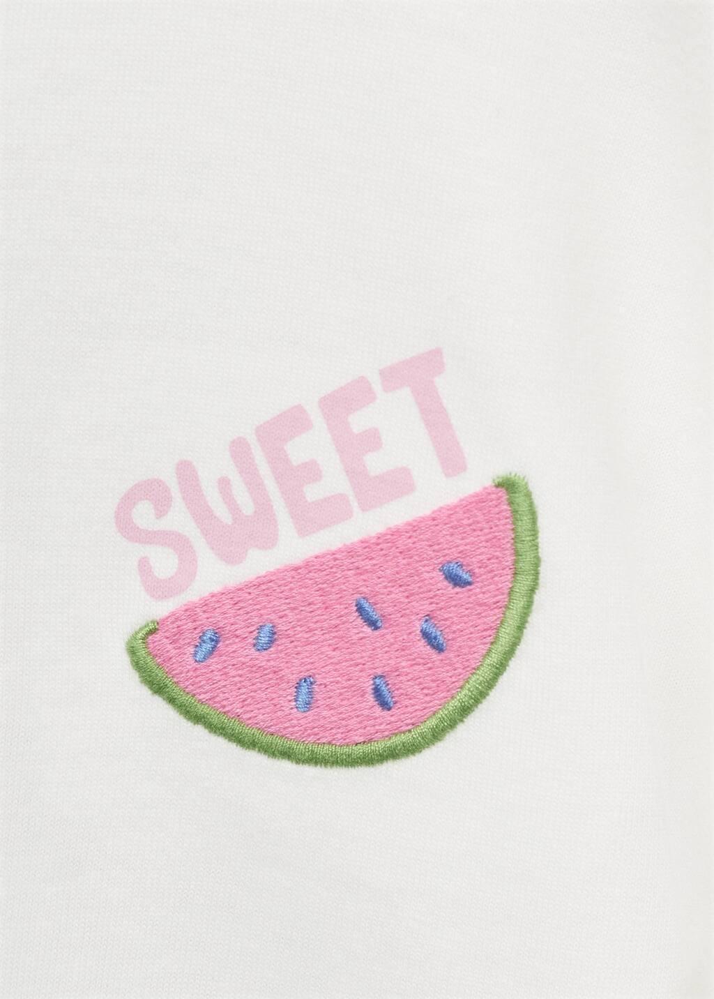Cream Embroidered Printed T-Shirt, Kids Girls, , large image number 2