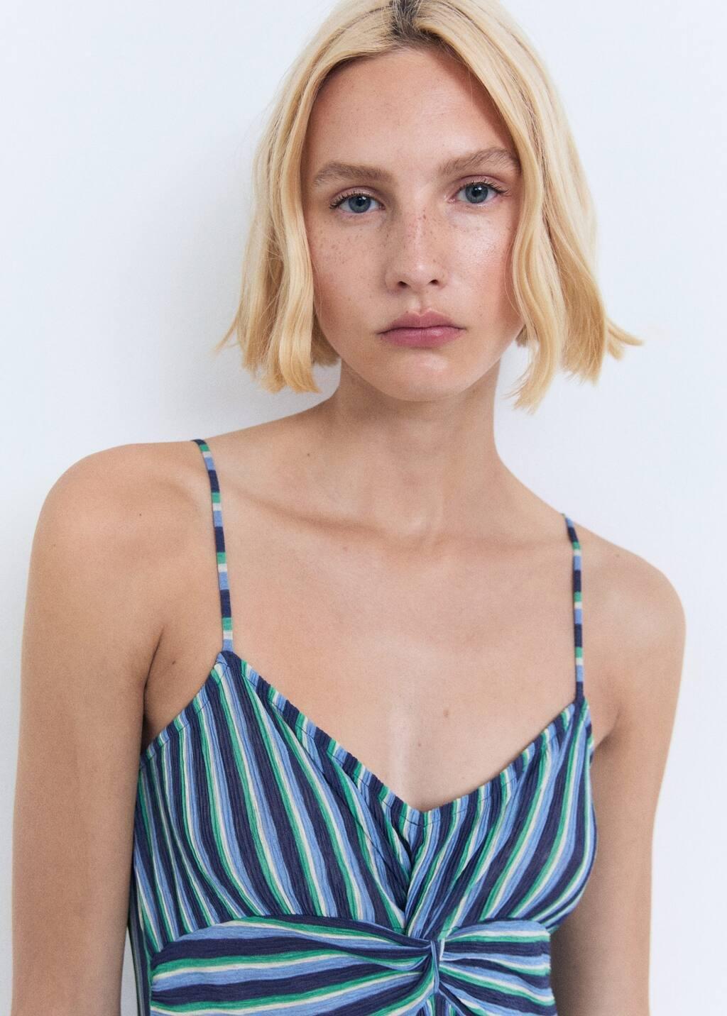 Blue Striped Gathered Dress, , large image number 1