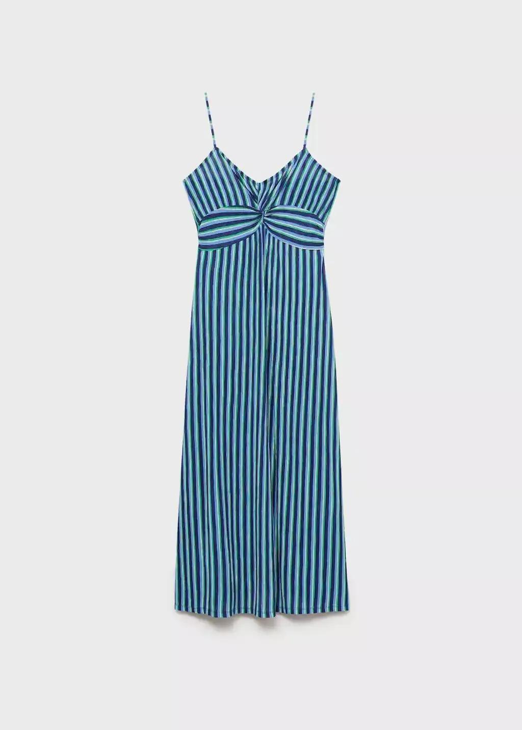 Blue Striped Gathered Dress, , large image number 3