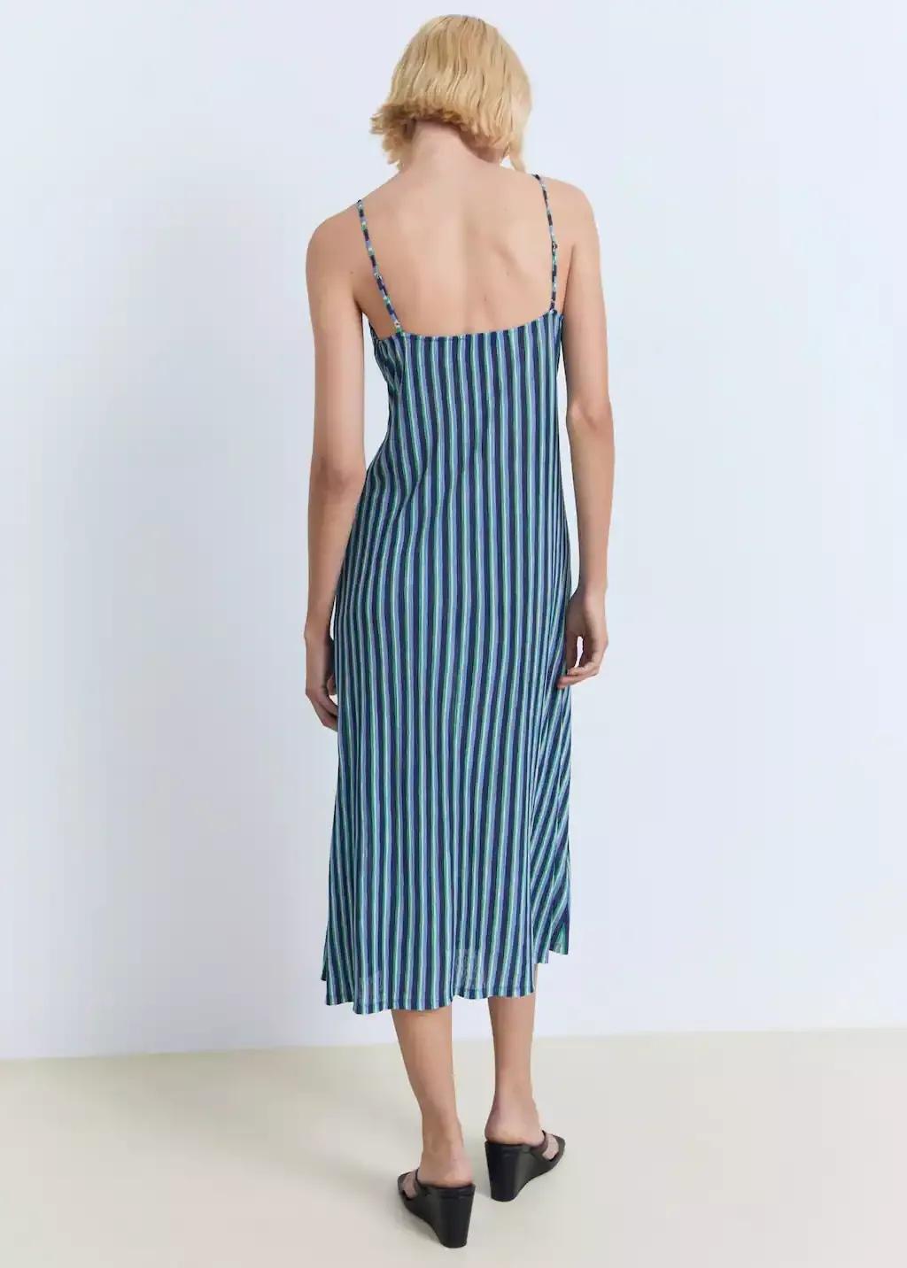 Blue Striped Gathered Dress, , large image number 4