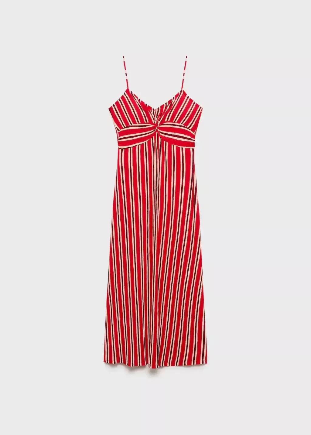 Red Striped Gathered Dress, , large image number 3