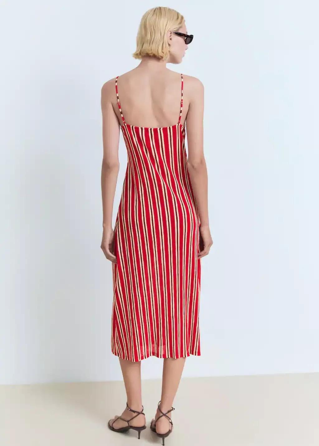Red Striped Gathered Dress, , large image number 4