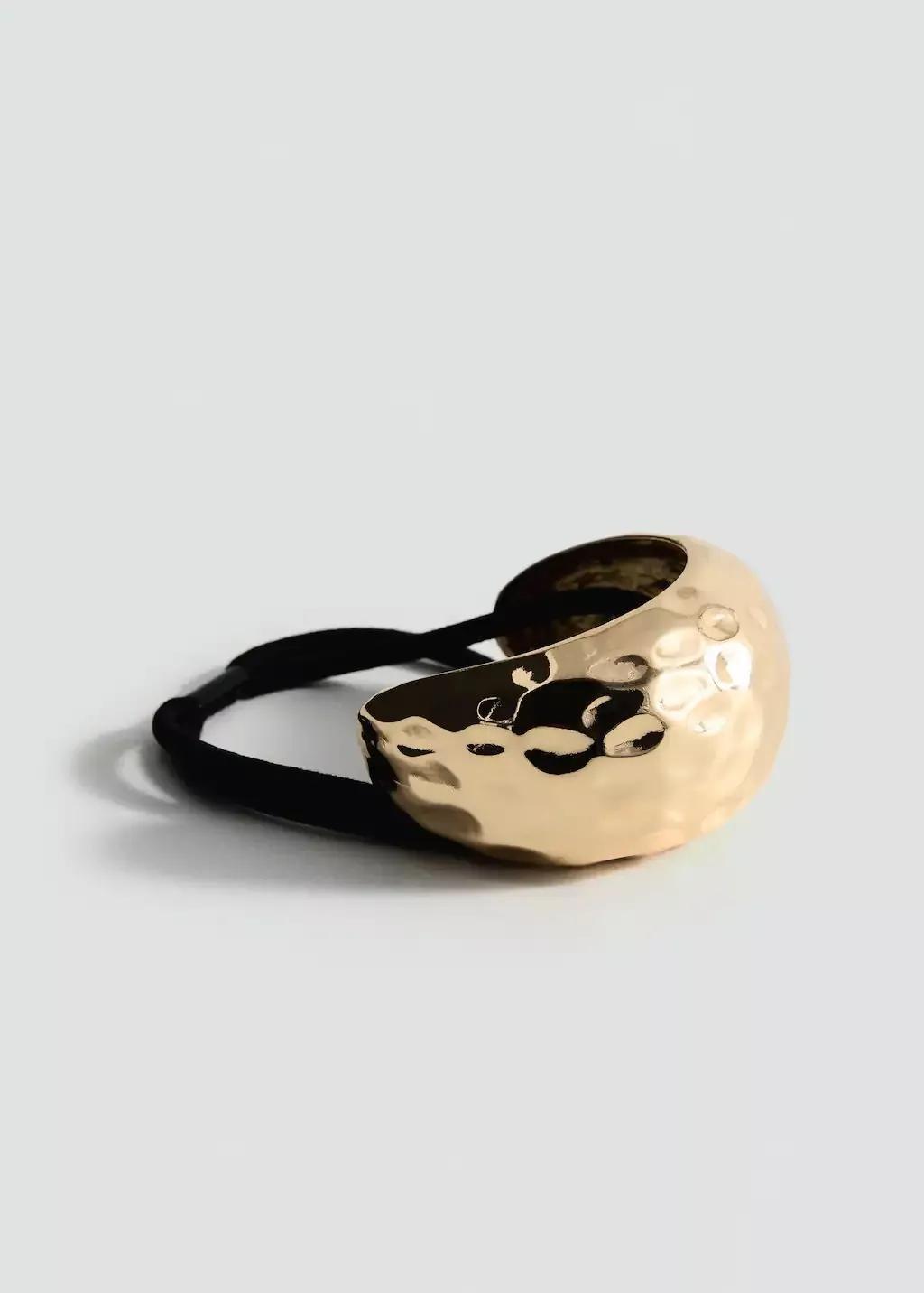 GOLD Hair bands with metal textured piece, Gold, large image number 0