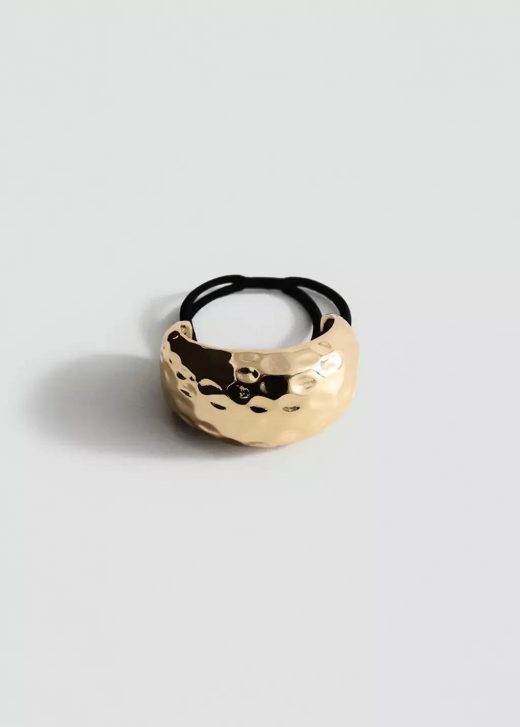 GOLD Hair bands with metal textured piece, Gold, large image number 1