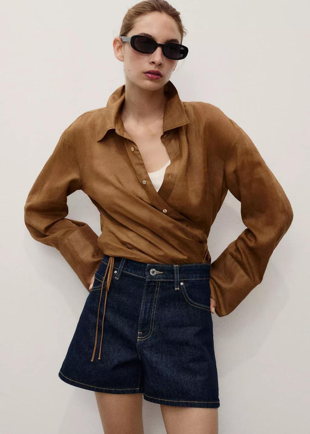 Blue High-Waisted Straight-Fit Denim Shorts, Open Blue, large image number 0